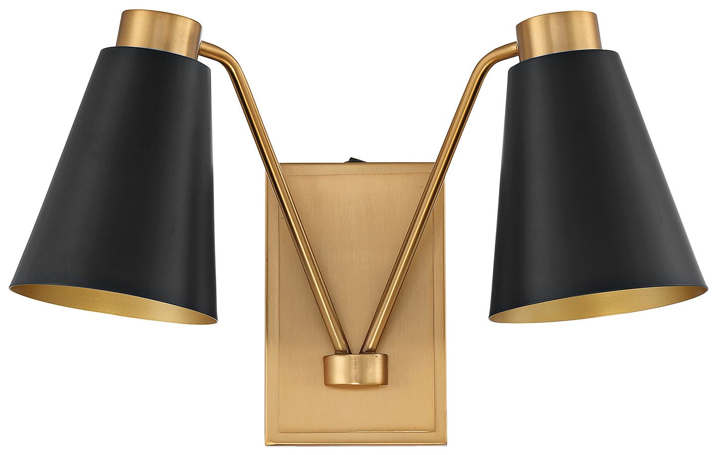 Image 3 2-Light Wall Sconce in Matte Black with Natural Brass more views