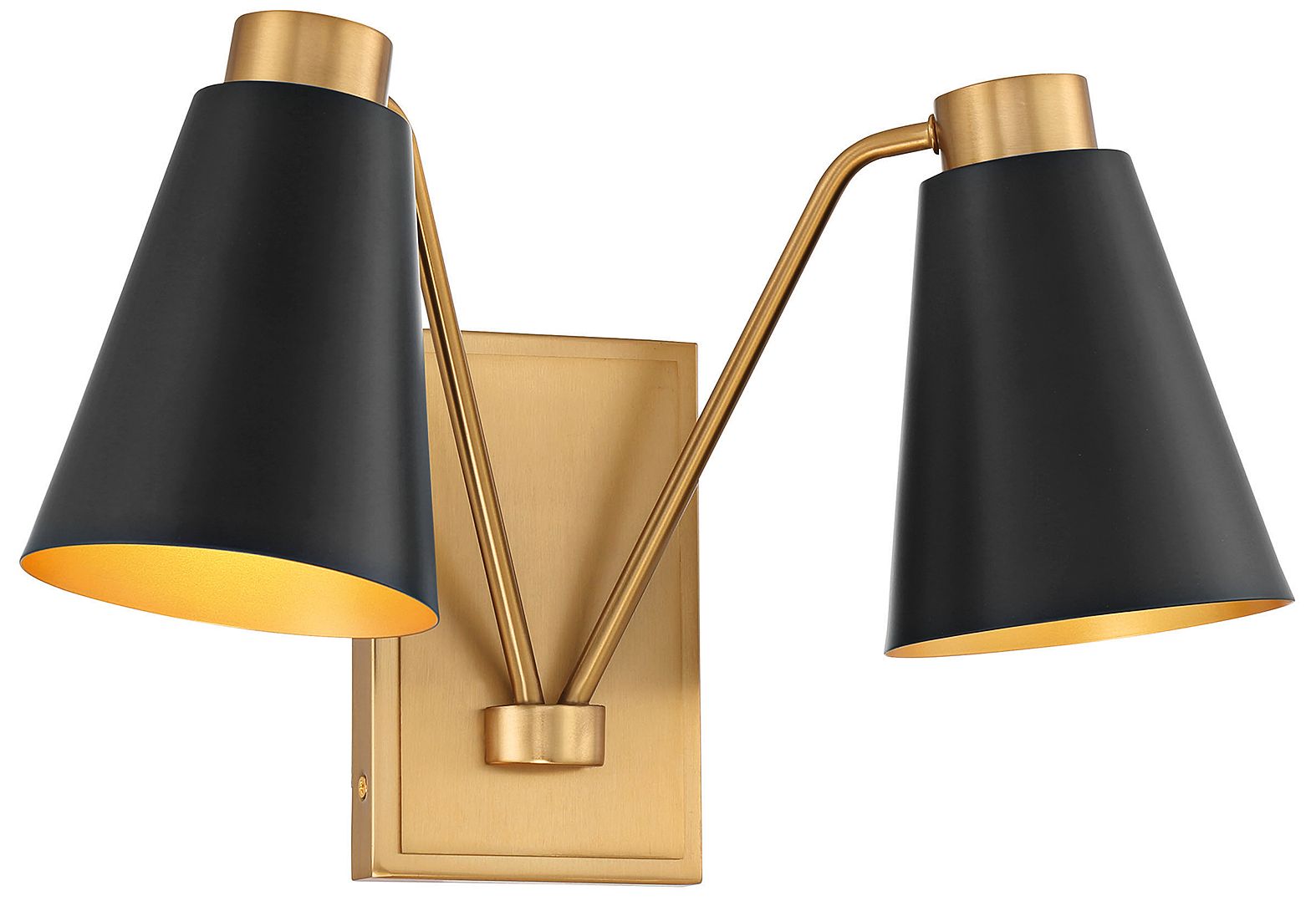Image 4 2-Light Wall Sconce in Matte Black with Natural Brass more views