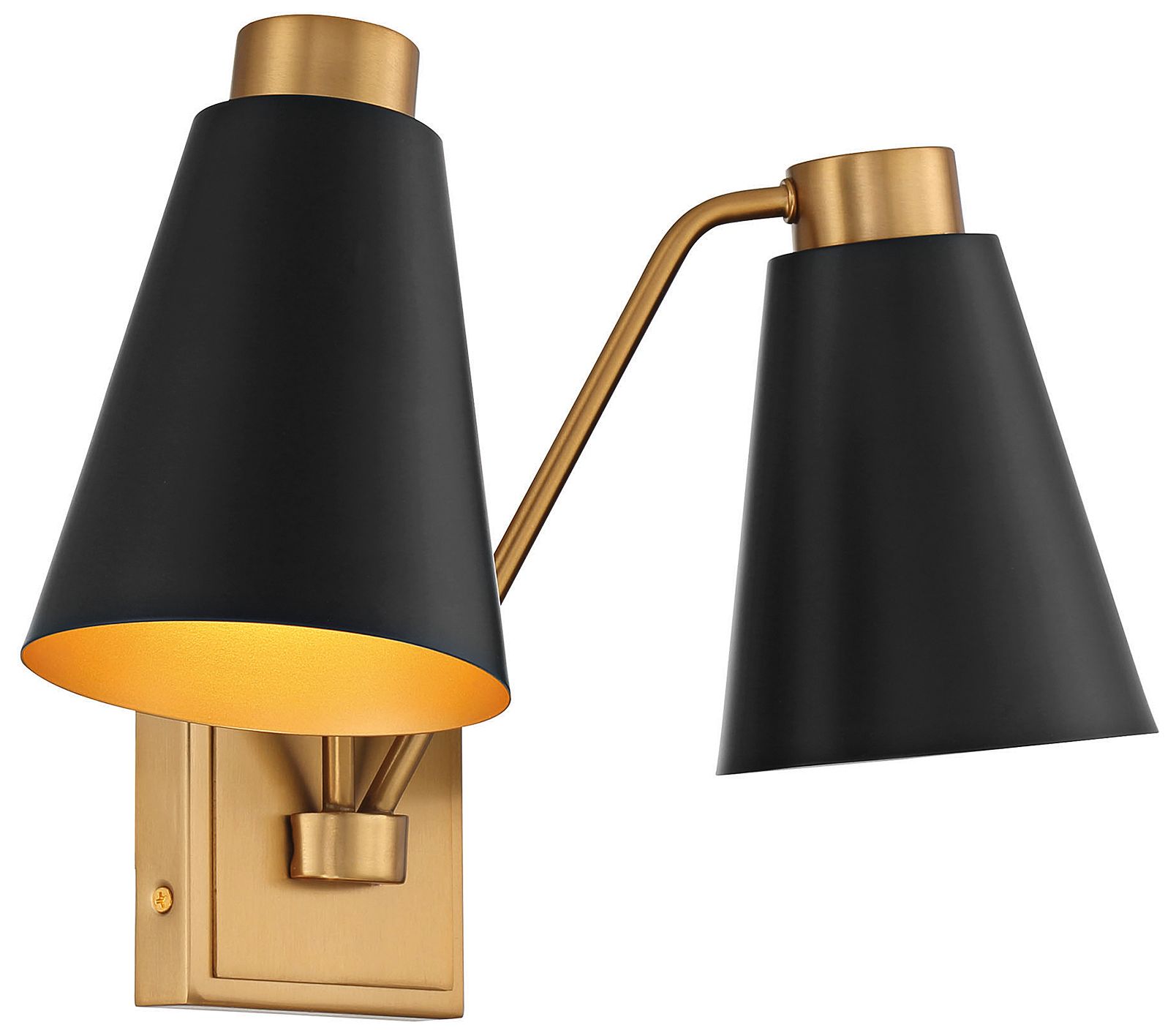 Image 5 2-Light Wall Sconce in Matte Black with Natural Brass more views