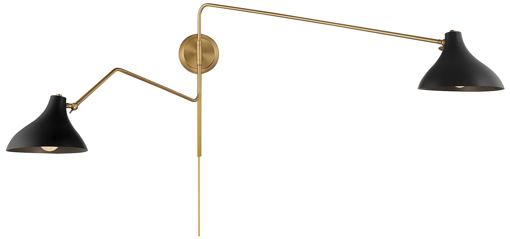 2-Light Wall Sconce in Matte Black with Natural Brass