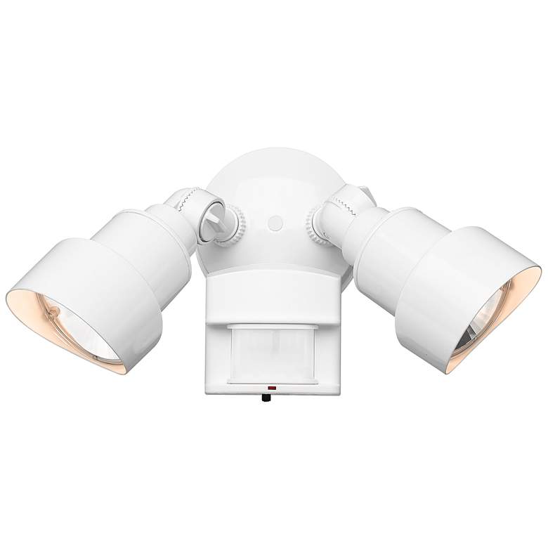 Image 1 2-Light White Integrated LED Adjustable Head Floodlight With Motion Sensor