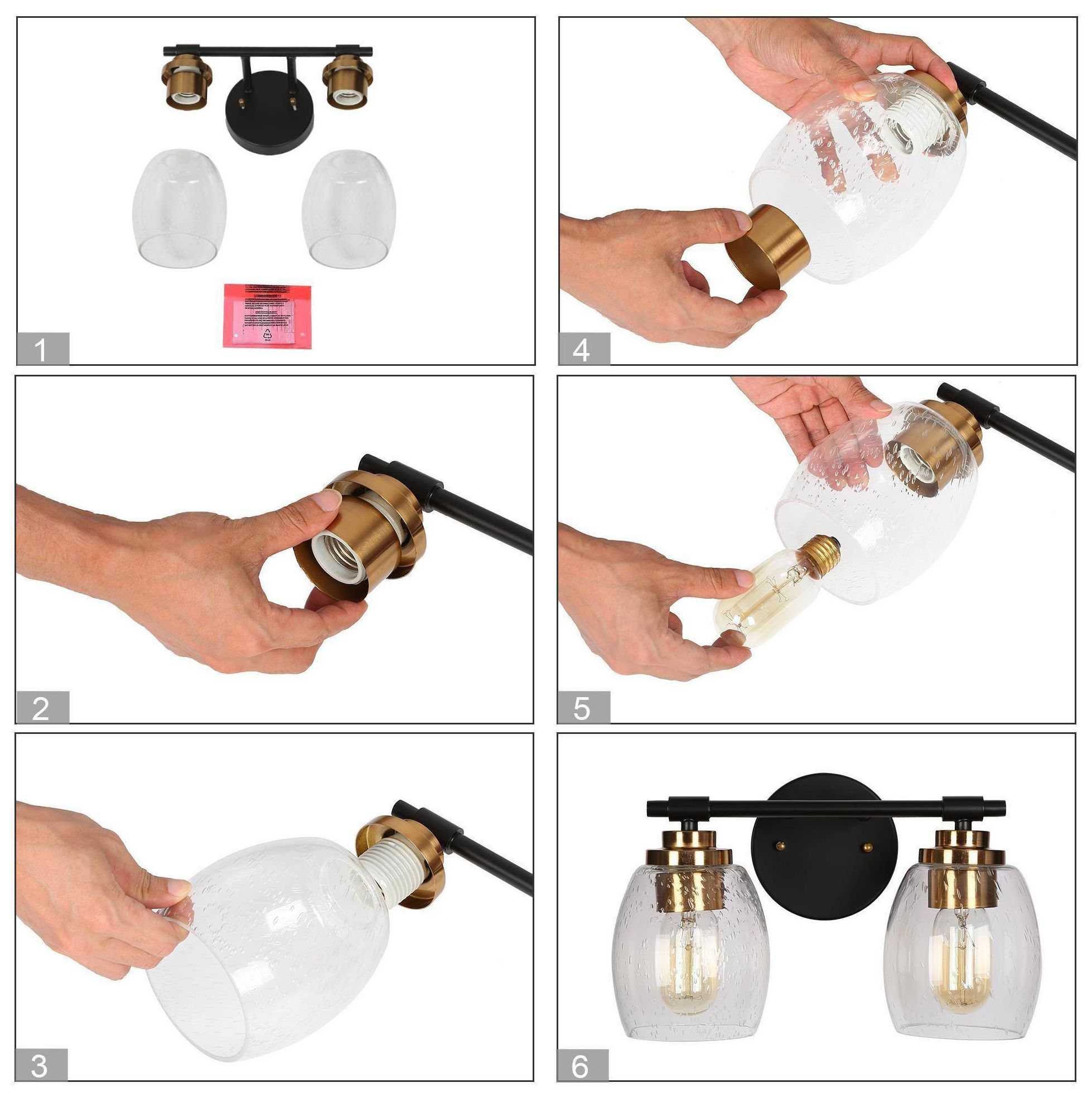 Image 6 2-Lights 12.6"W Bell Black and Imitation Electroplated Copper Wall Lamp more views