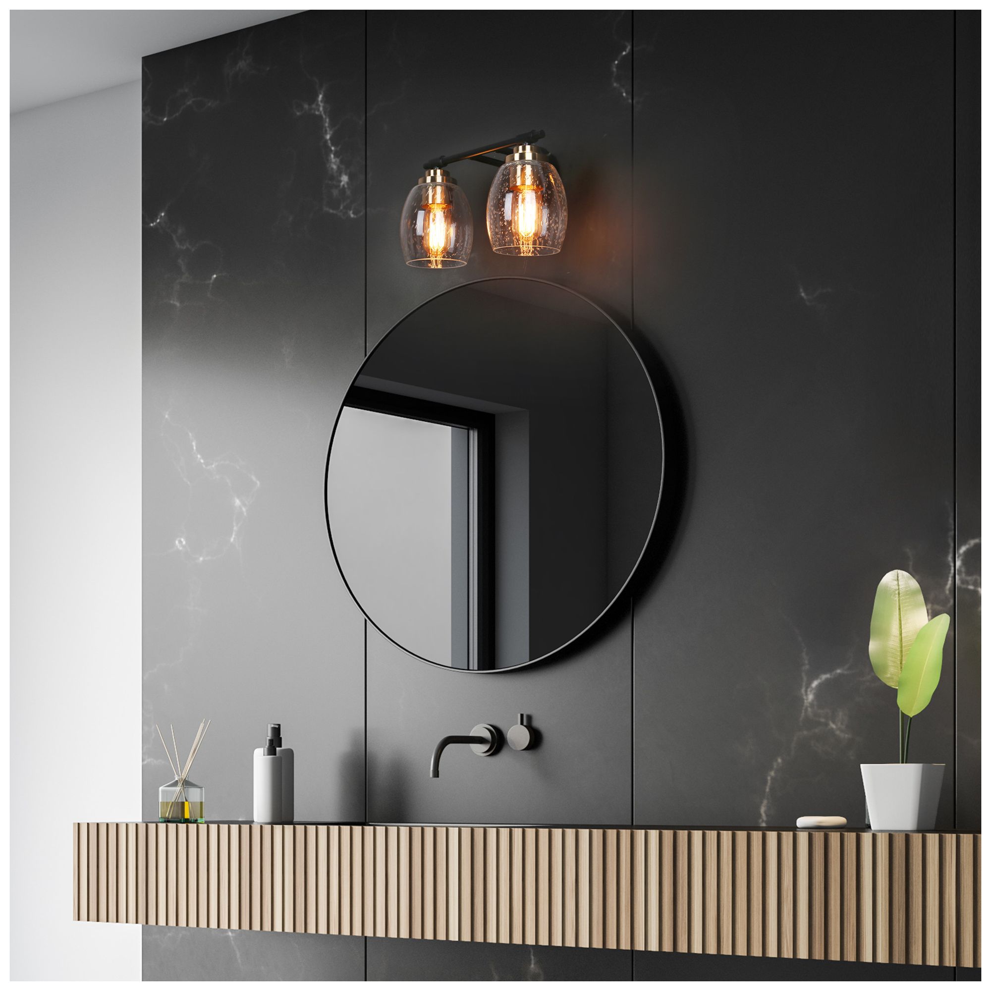 Image 7 2-Lights 12.6"W Bell Black and Imitation Electroplated Copper Wall Lamp more views