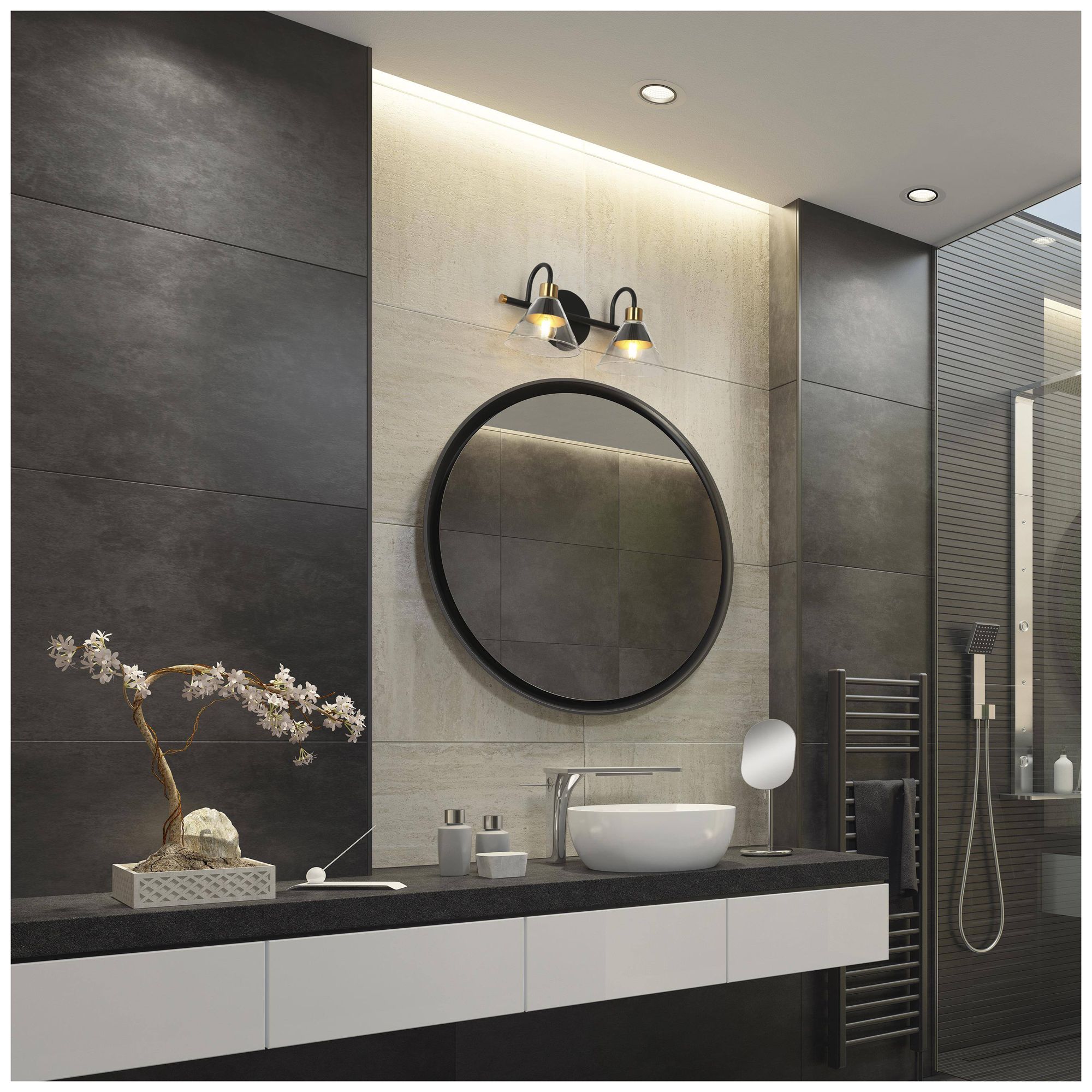 Image 7 2-Lights 13.8"W Tapered Black and Imitation Electroplated Copper Wall Lamp more views