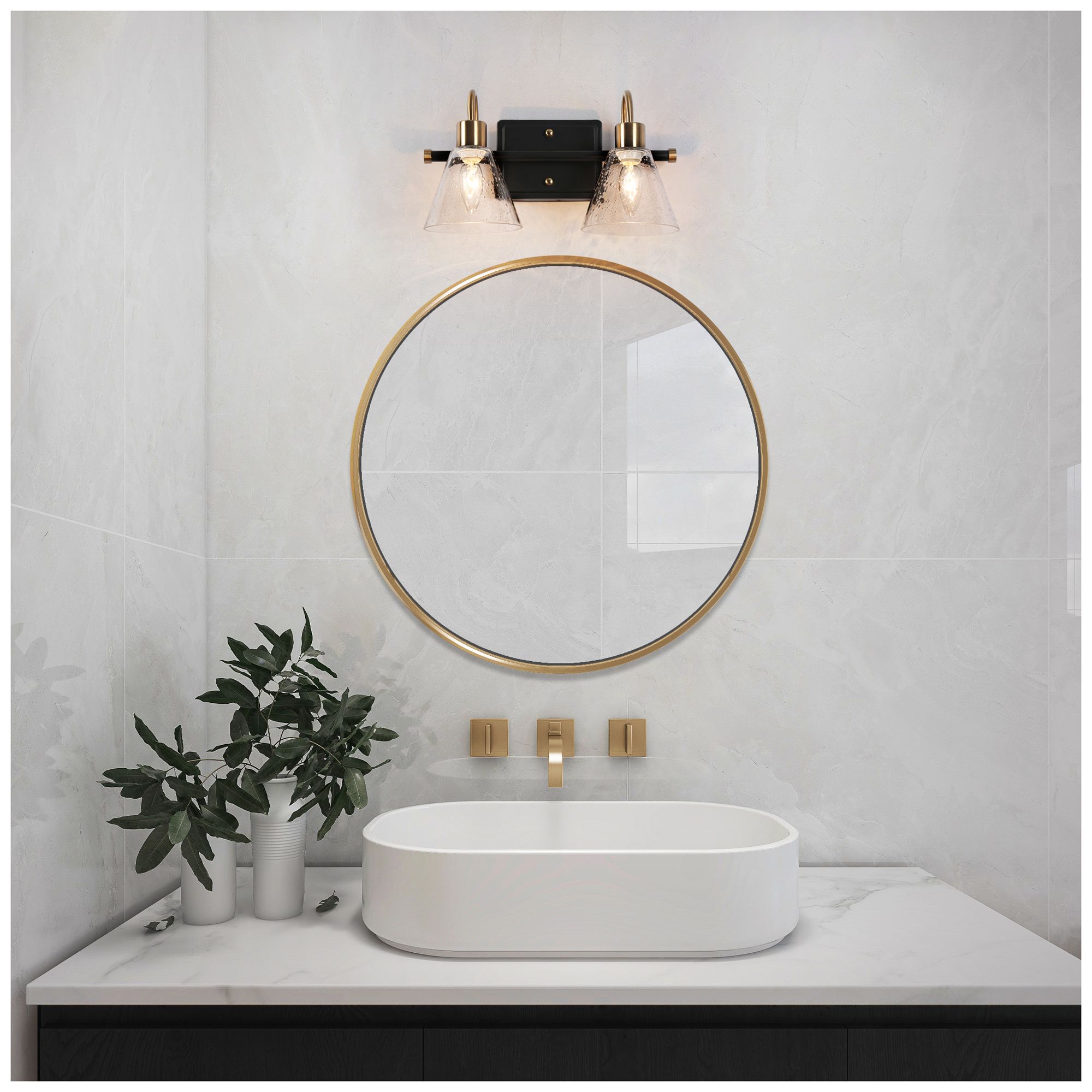 2-Lights 13.8"W Tapered Black and Plated Copper Wall Lamp
