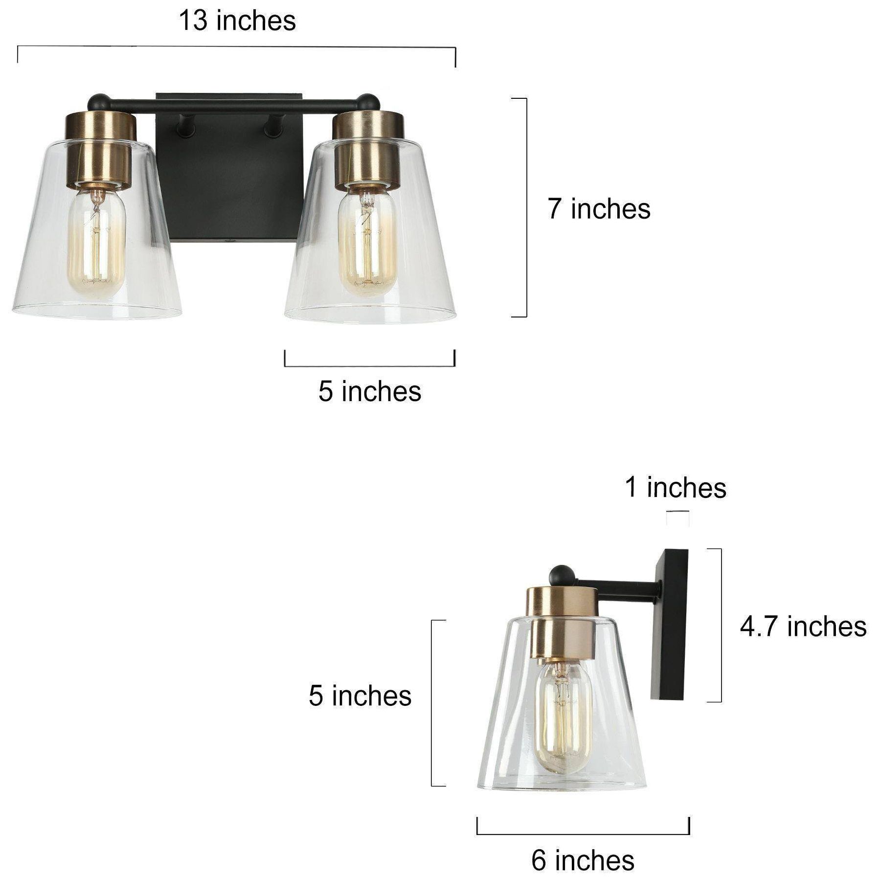 Image 5 2-Lights 13"W Tapered Black and Imitation Electroplated Copper Wall Lamp more views