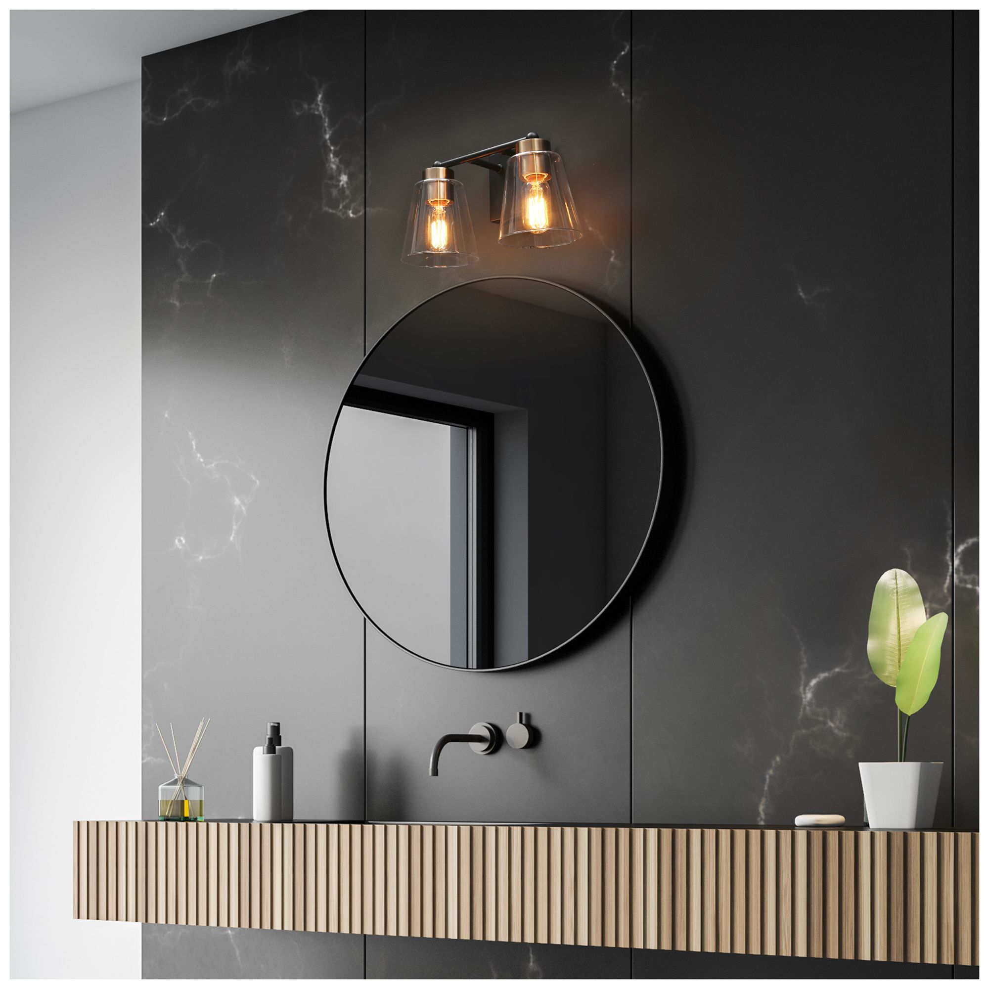 Image 7 2-Lights 13"W Tapered Black and Imitation Electroplated Copper Wall Lamp more views