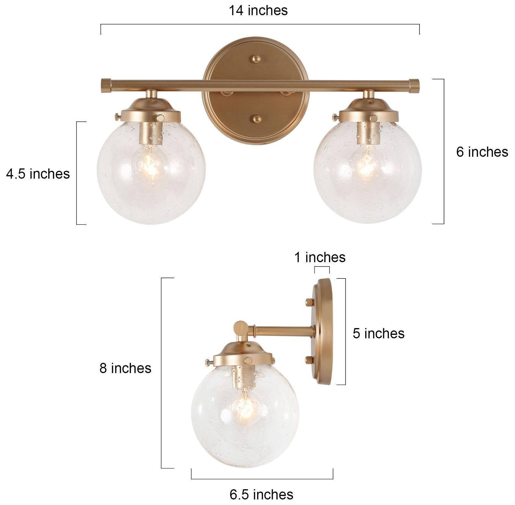 Image 6 2-Lights 14.2"W Globe Dark Gold  Wall Lamp more views