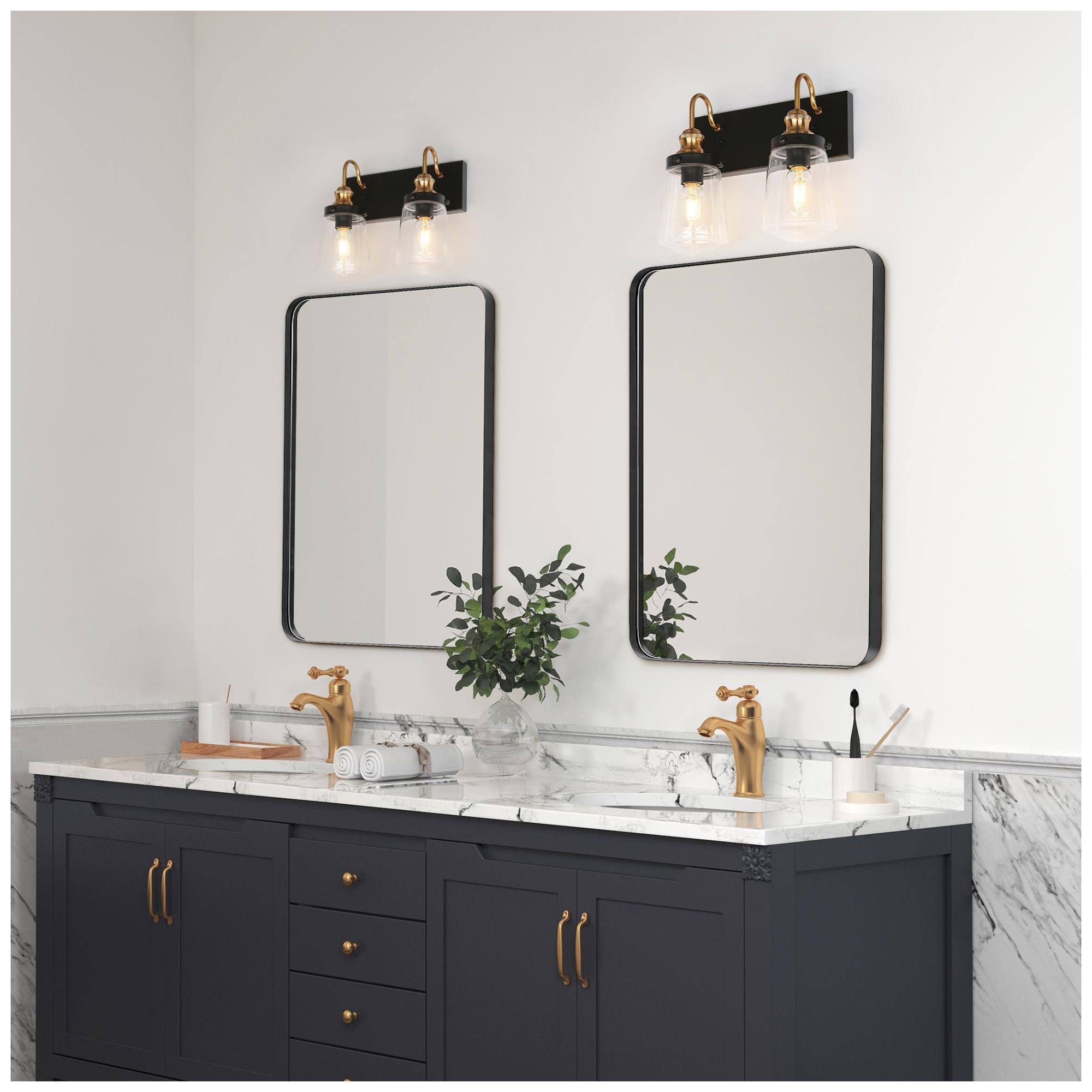 2-Lights 15"W Bell Flat Black and Imitation Electroplated Copper Wall Lamp