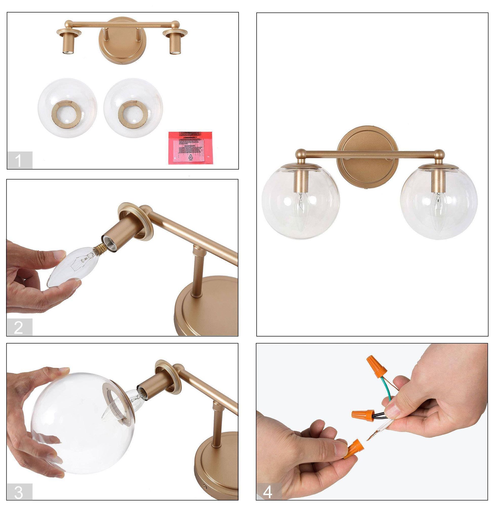 2-Lights 15"W Globe Dark Gold  Wall Lamp
