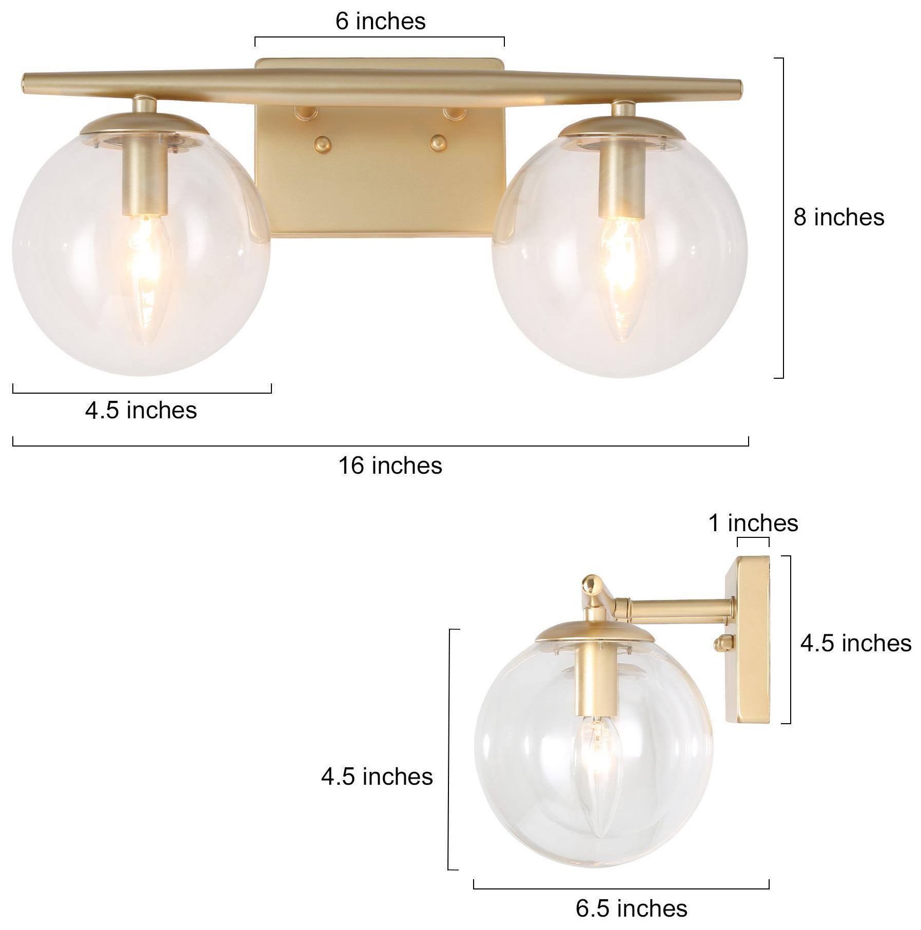 Image 5 2-Lights 16.5"W Globe Gold Wall Lamp more views