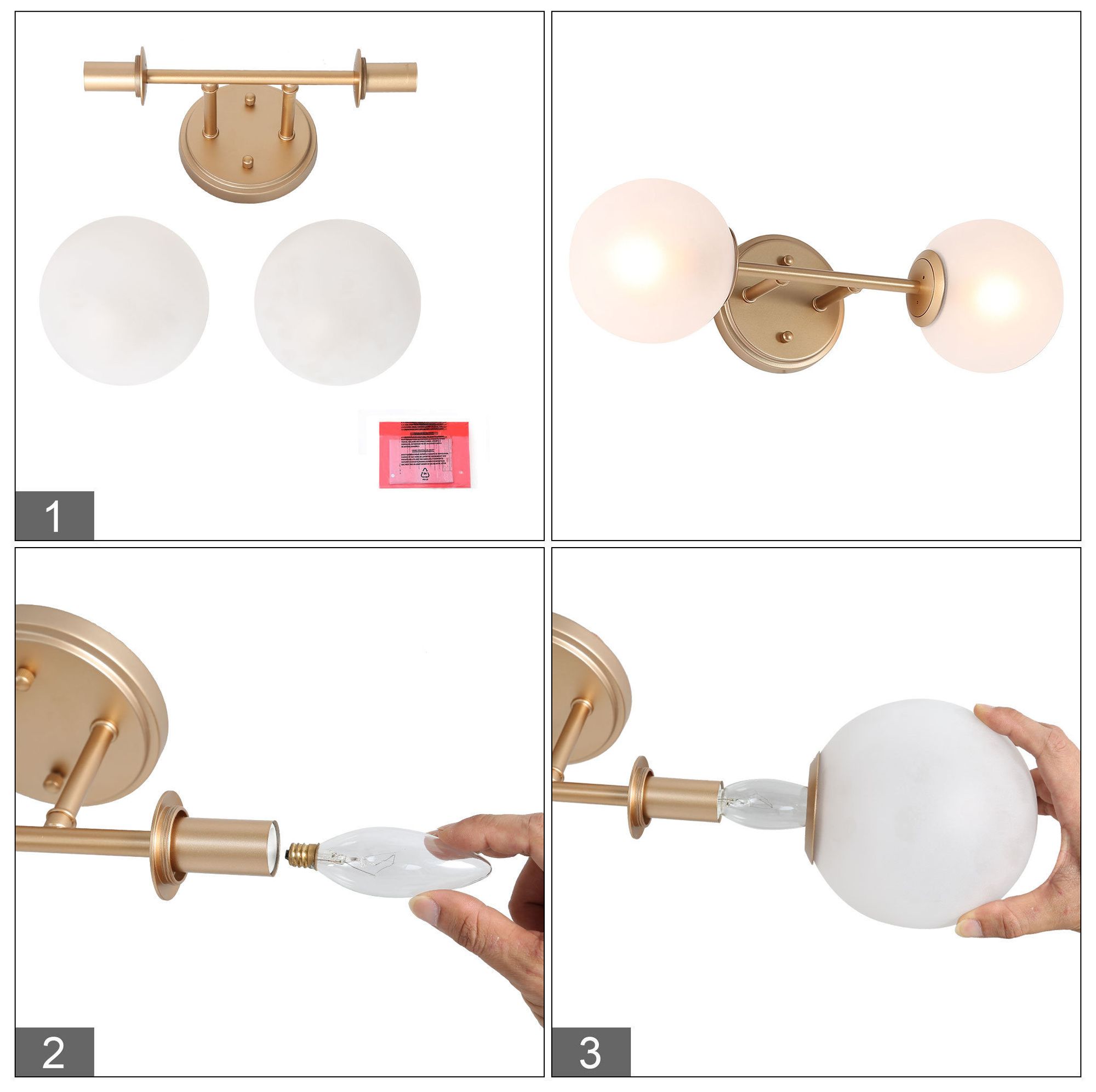 Image 6 2-Lights 18"W Globe Dark Gold  Wall Lamp more views
