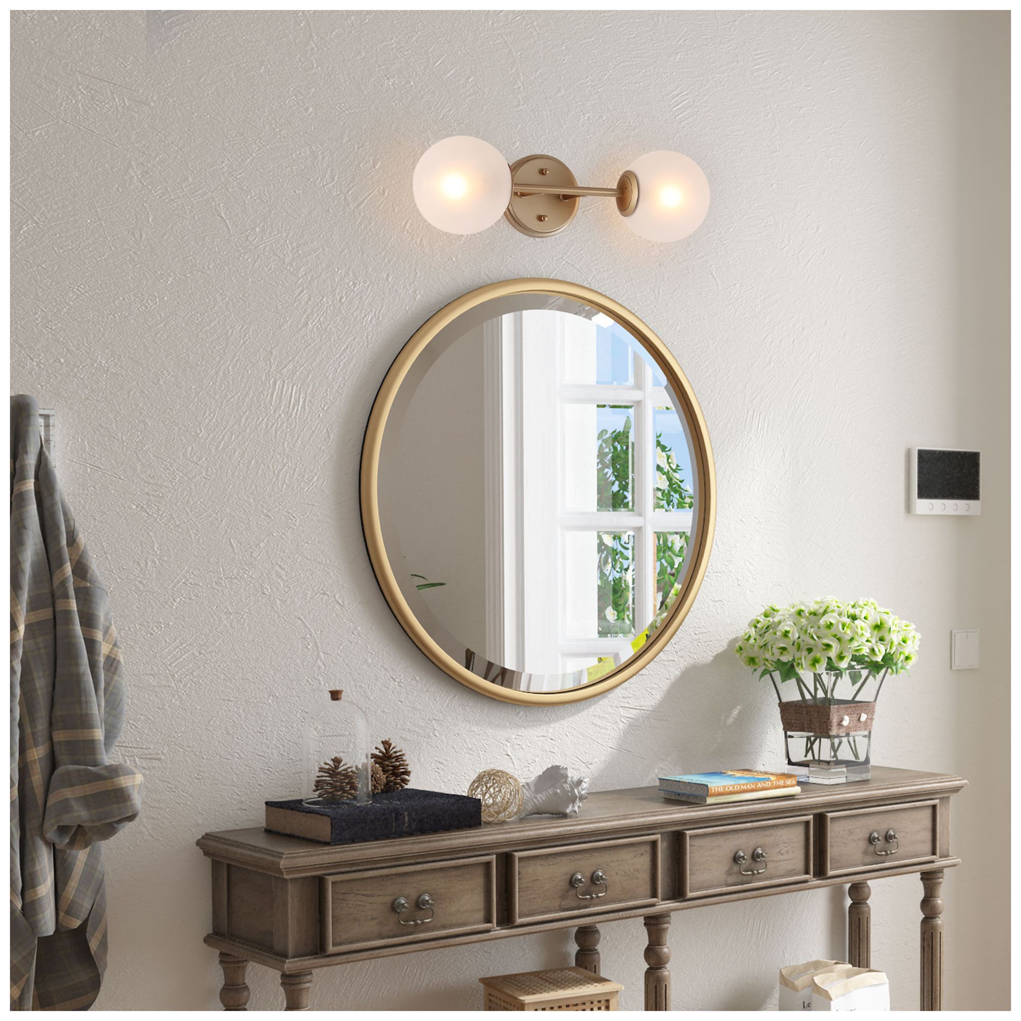 Image 7 2-Lights 18"W Globe Dark Gold  Wall Lamp more views