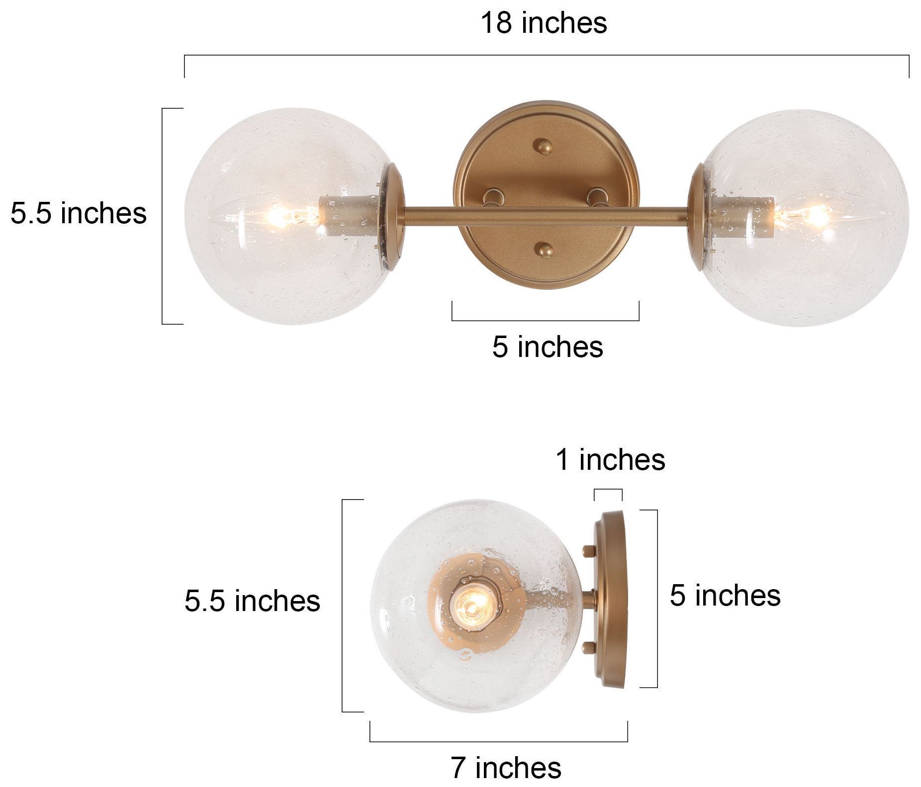 Image 5 2-Lights 18"W Globe Metallic Gold Wall Lamp more views