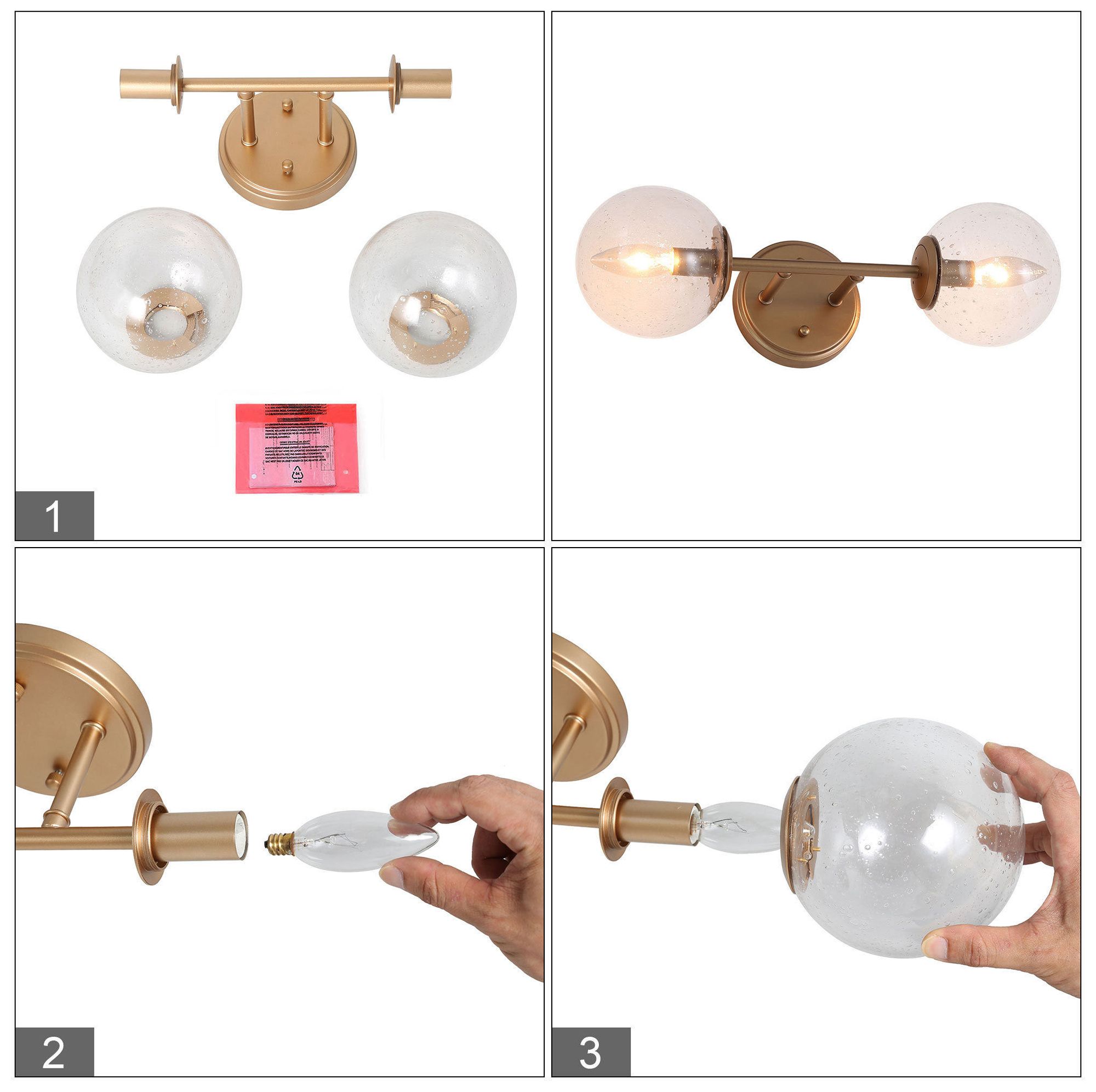 Image 6 2-Lights 18"W Globe Metallic Gold Wall Lamp more views