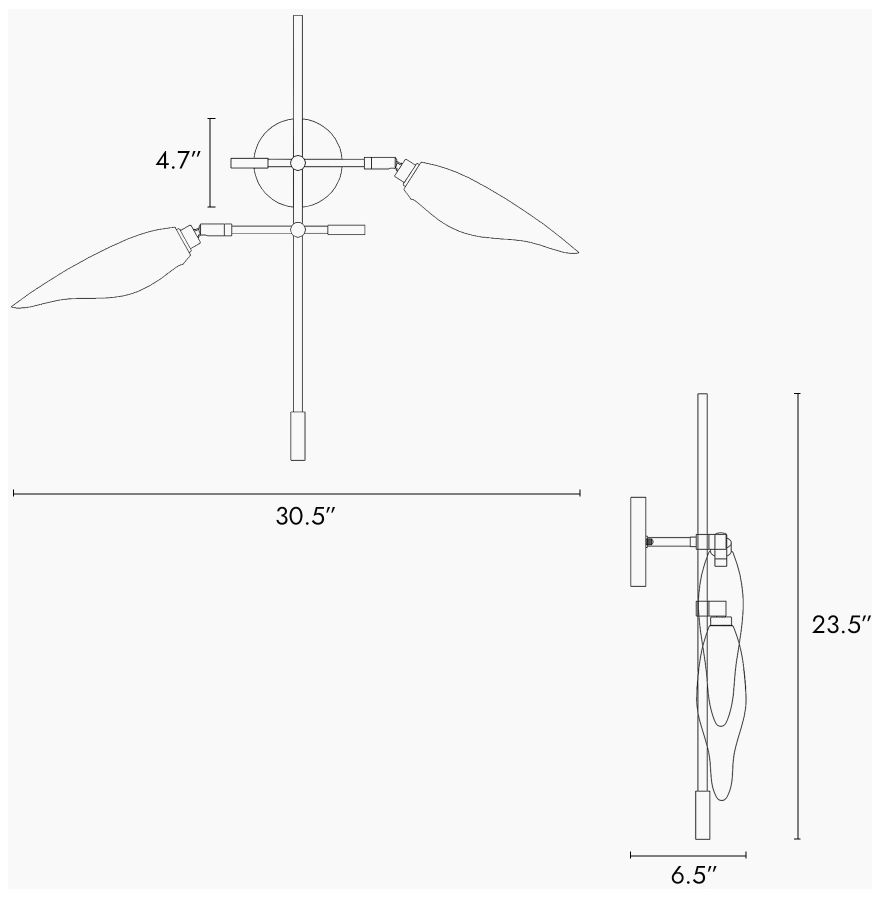 Image 2 2-Lights Matte Black and Plating Brass Wall Lamp more views