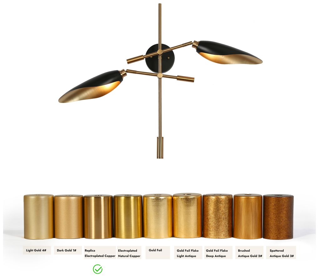 Image 5 2-Lights Matte Black and Plating Brass Wall Lamp more views