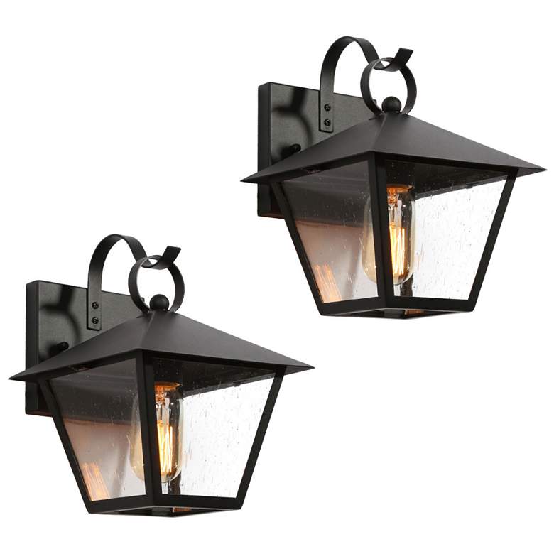 Image 1 2-Pack 10.2" High Textured Black Geometric Metal Outdoor Wall Light