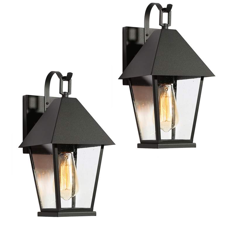 Image 1 2-Pack 13.8" High Textured Black Geometric Metal Outdoor Wall Light