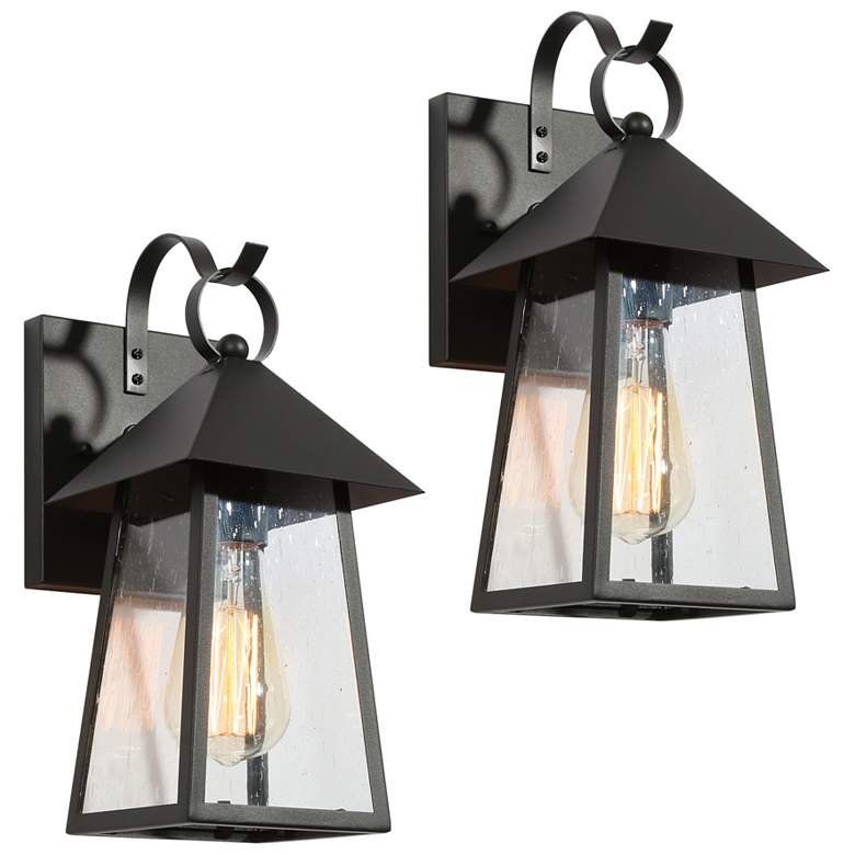 Image 1 2-Pack 13" High Textured Black Cylinder Metal Outdoor Lantern Wall Lig