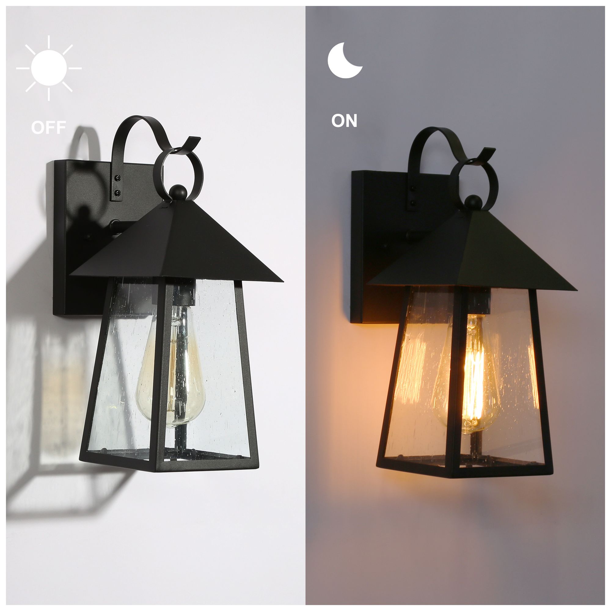 Image 2 2-Pack 13" High Textured Black Cylinder Metal Outdoor Lantern Wall Lig more views