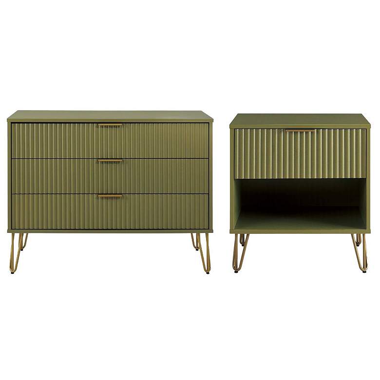 Image 1 2-pc DUMBO Standard 3-Drawer Dresser and 1.0 Nightstand in Olive Green