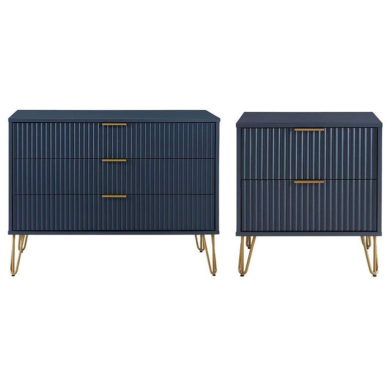 Image 1 2-pc DUMBO Standard 3-Drawer Dresser and 2.0 Nightstand in Midnight Blue