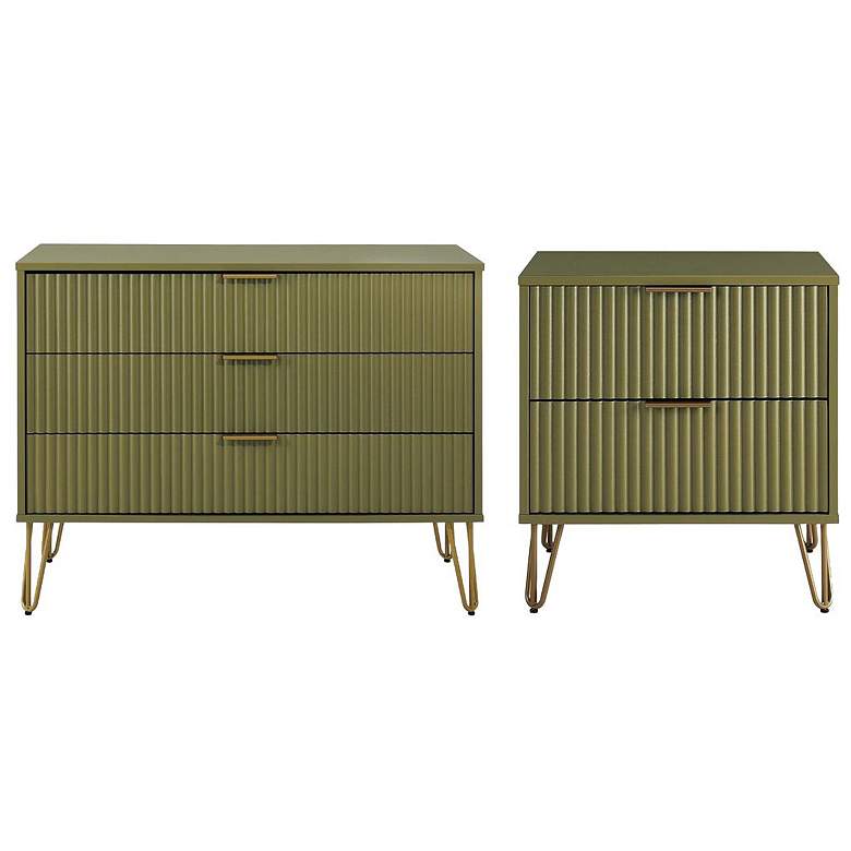 Image 1 2-pc DUMBO Standard 3-Drawer Dresser and 2.0 Nightstand in Olive Green