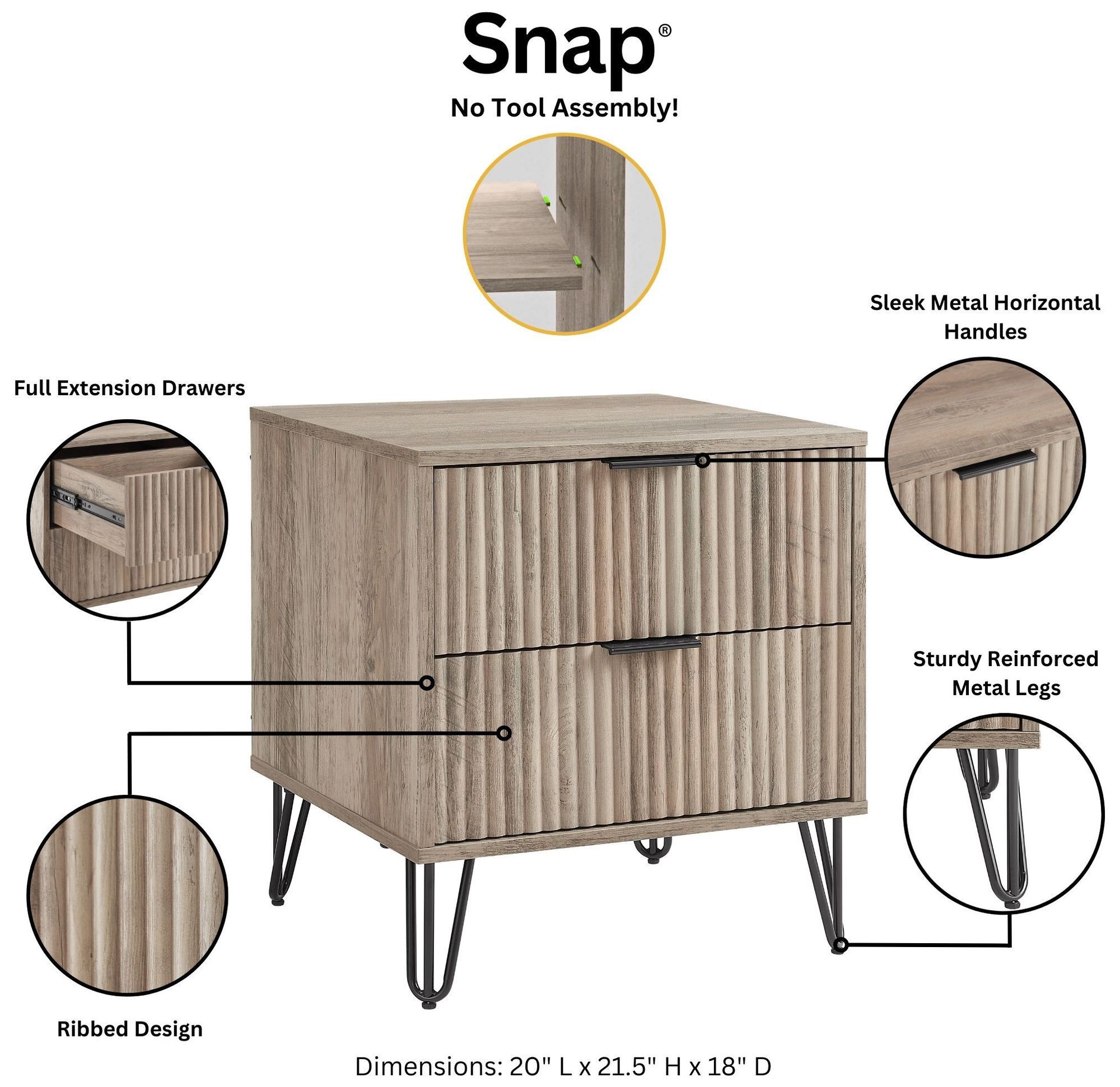 Image 6 2-pc DUMBO Standard 3-Drawer Dresser and 2.0 Nightstand in Rustic Grey more views