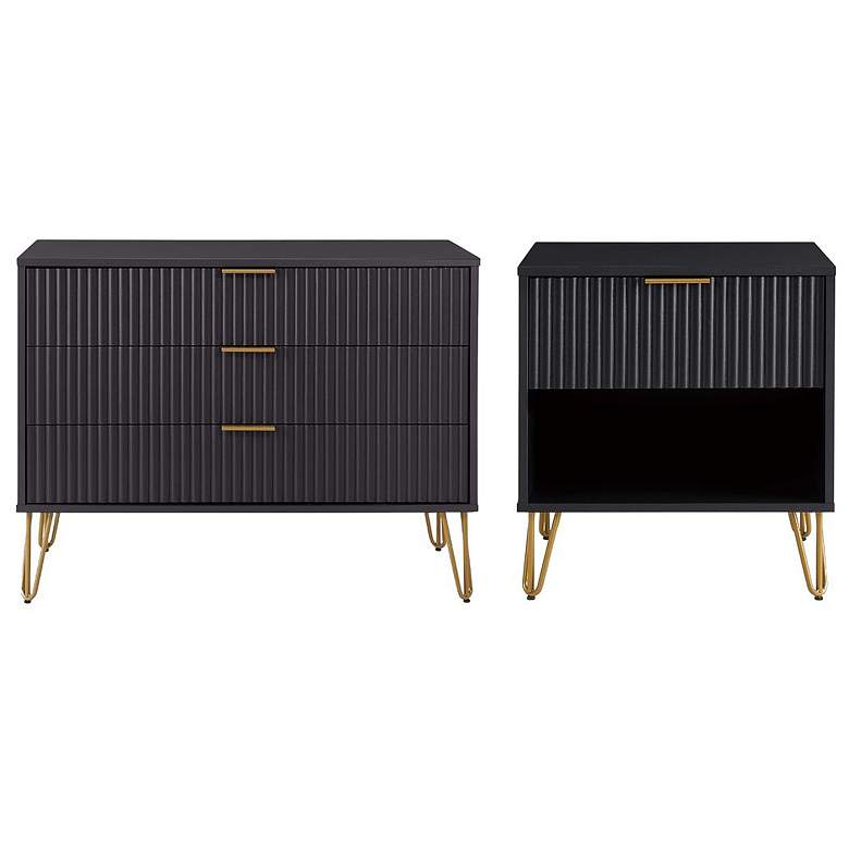 Image 1 2-Piece DUMBO Standard 3-Drawer Dresser and DUMBO 1.0 Nightstand in Black