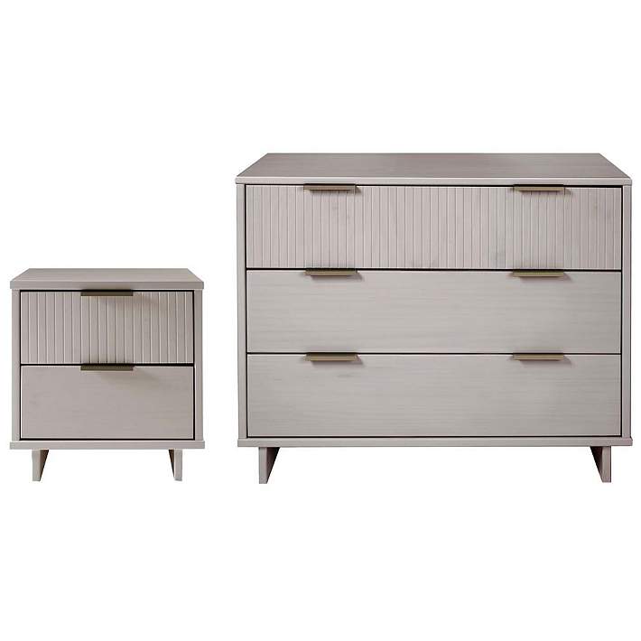 light grey dresser and nightstand SICOTAS 3 Piece Farmhouse Bedroom Dresser and Nightstand Set, Fluted 6 Drawer Dresser, Nightstand Set of 2 with Drawer & Open Shelf for Living Room, Light Grey