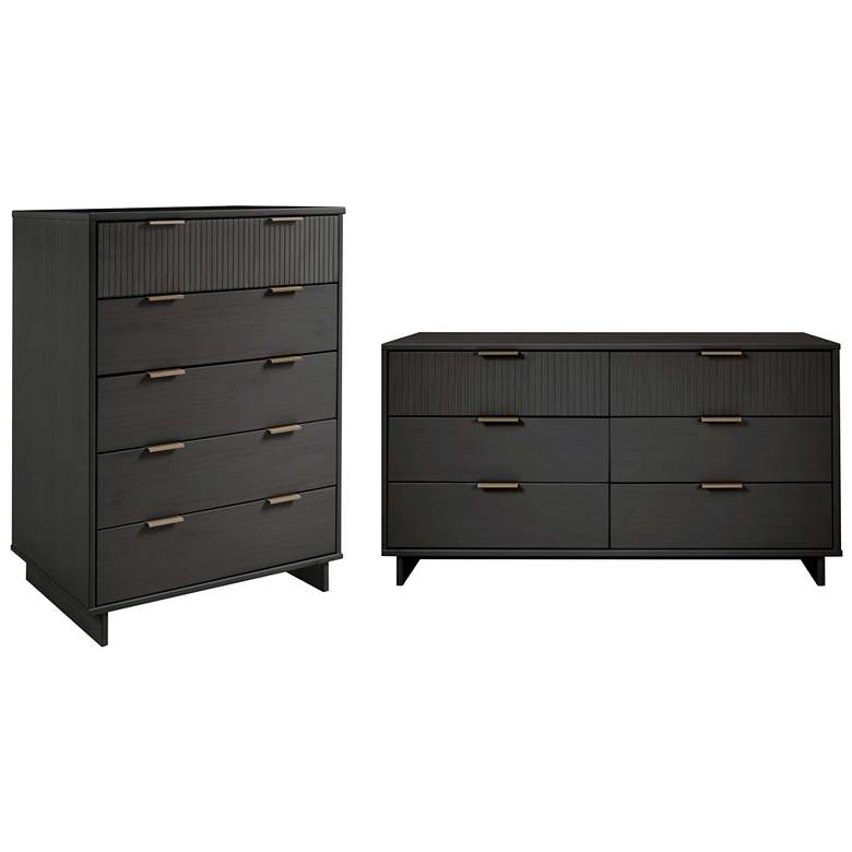 Image 1 2-Piece Granville Tall Chest and Double Dresser Set in Dark Grey