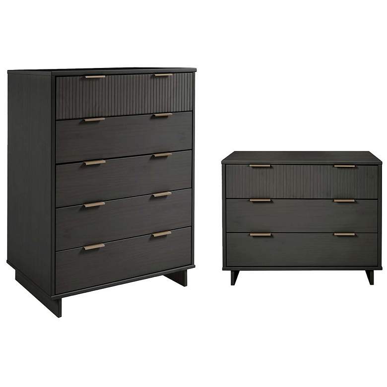 Image 1 2-Piece Granville Tall Chest and Standard Dresser Set in Dark Grey