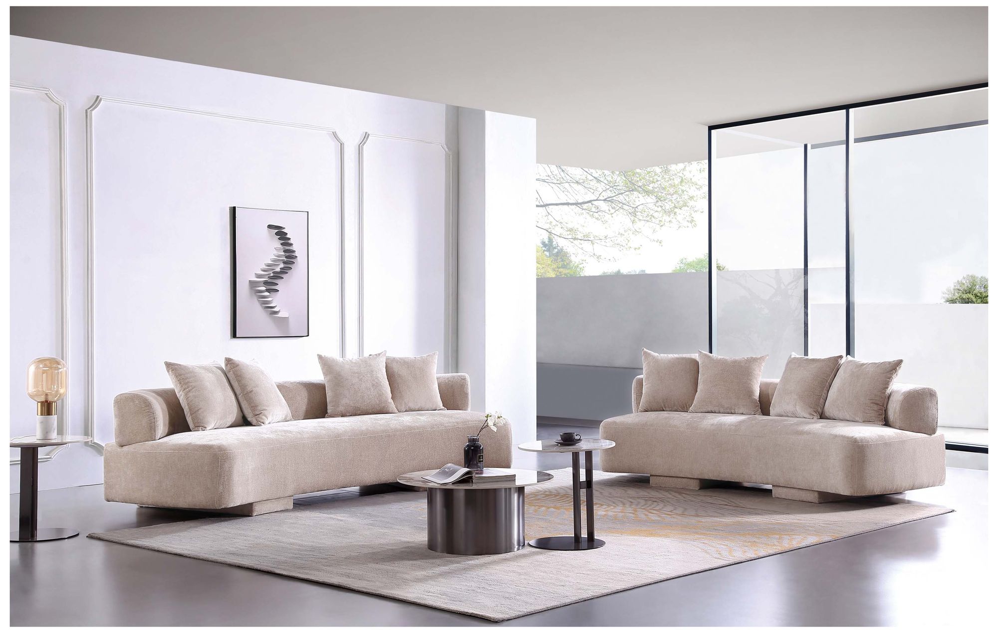 Image 2 2- Piece Modern Verandah Chenille 112" Sofa and 90.6" Sofa in Bei more views