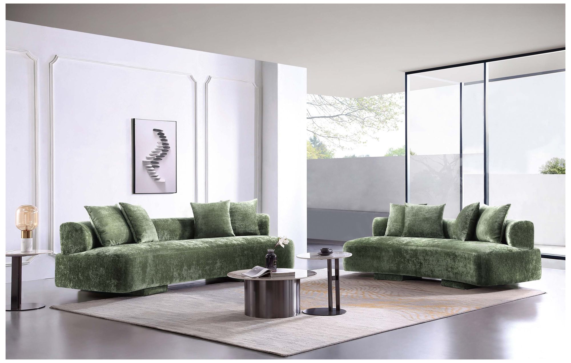 Image 2 2- Piece Modern Verandah Chenille 112" Sofa and 90.6" Sofa in Oli more views