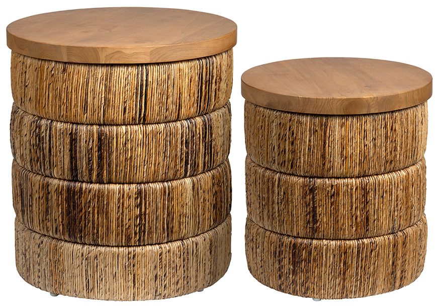 Thumbnail2 of 2 Piece Round Brown Solid Wood Accent_Nesting Tables Set more views