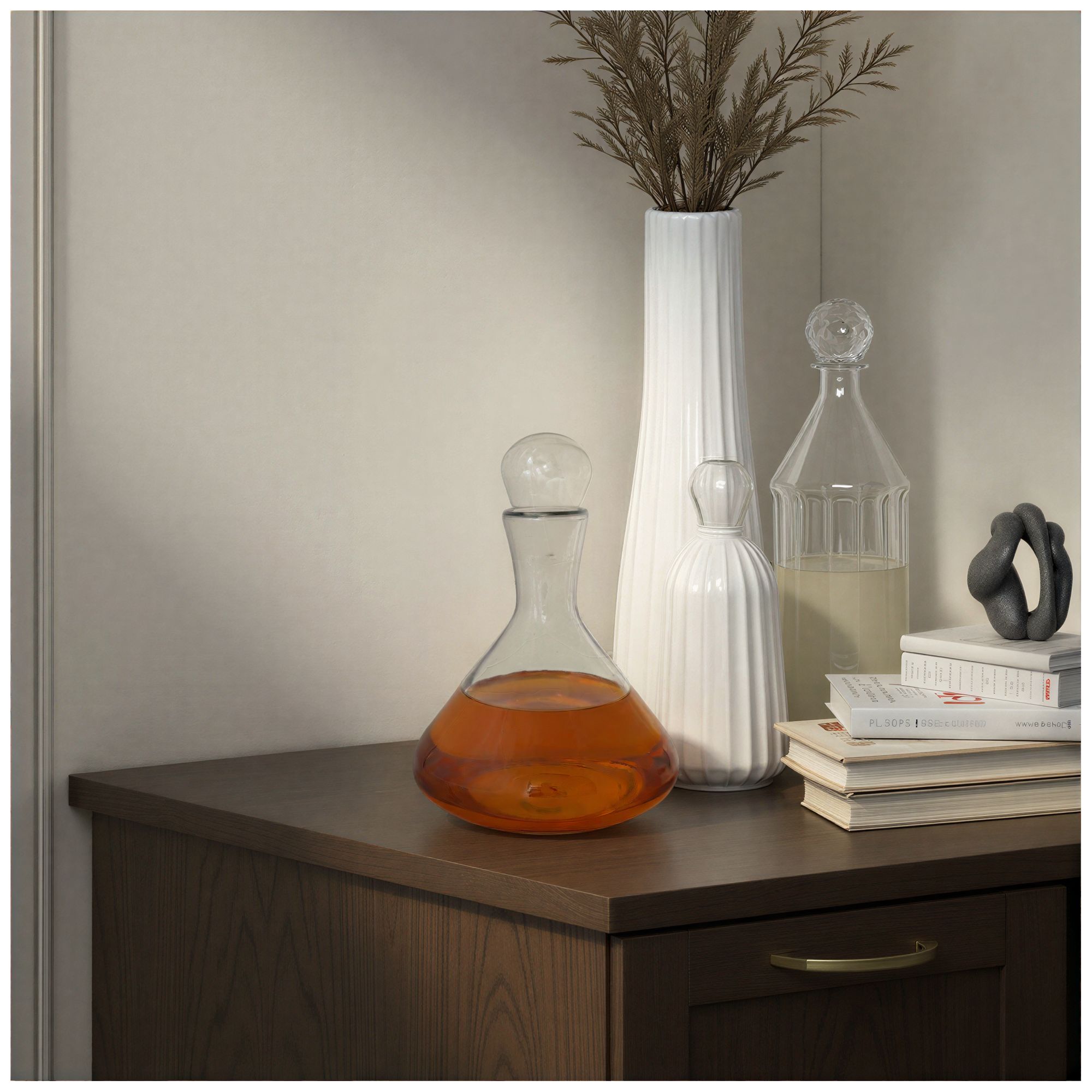 Image 2 2-Quart Hand-Blown Glass Decanter with White Marble Stopper, Clear more views