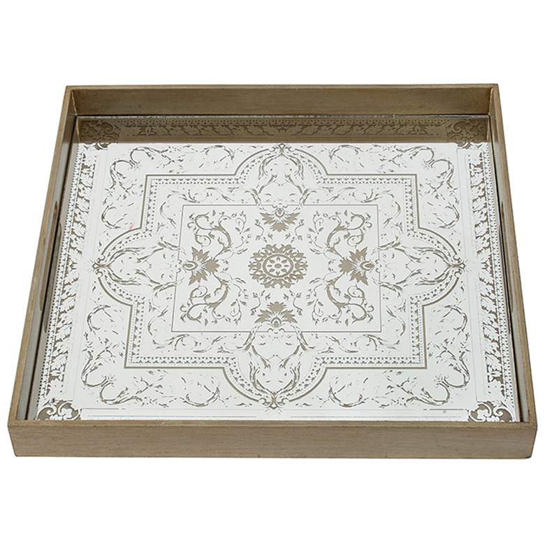 Image 1 20.1 inch Gold Square Decorative Tray with Floral Design