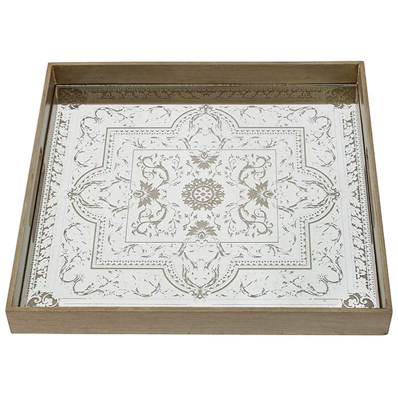 Image 1 20.1" Gold Square Decorative Tray with Floral Design