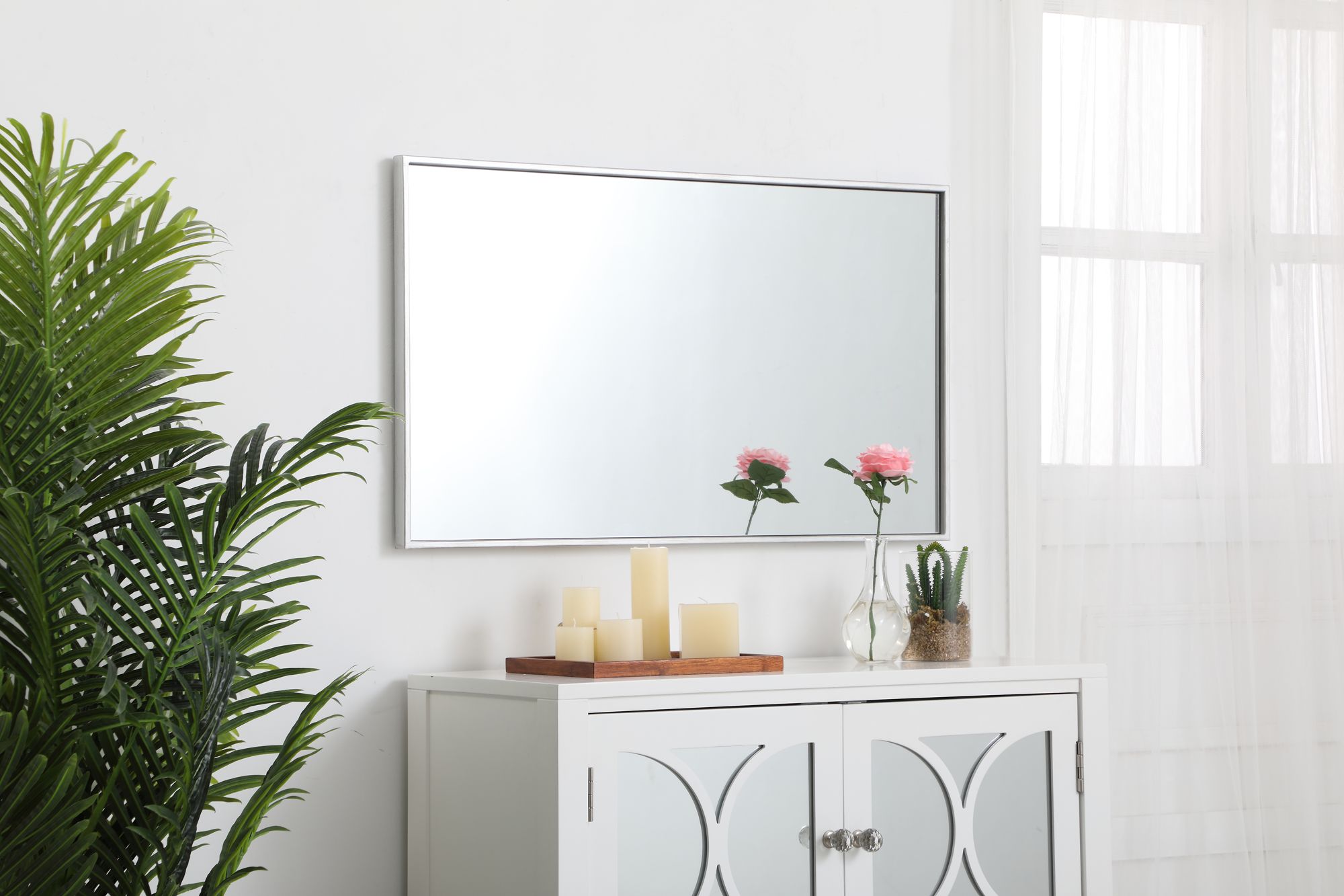 20-in W x 36-in H Metal Frame Rectangle Wall Mirror in Silver in scene