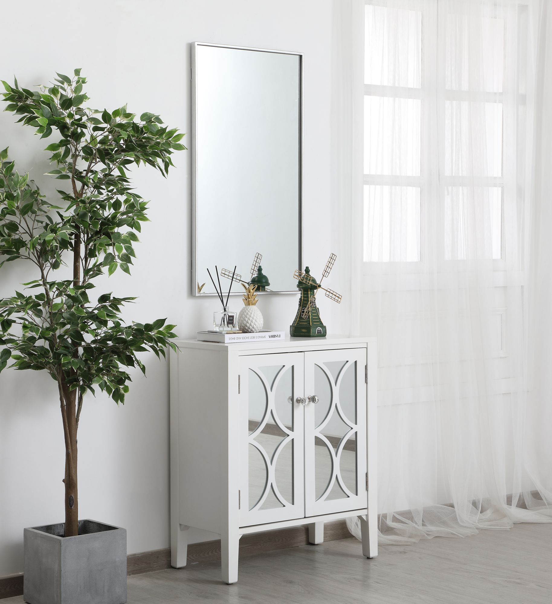 20-in W x 36-in H Metal Frame Rectangle Wall Mirror in Silver in scene