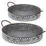 20" Gray &#38; White Round Trays with Handles - Set of 2