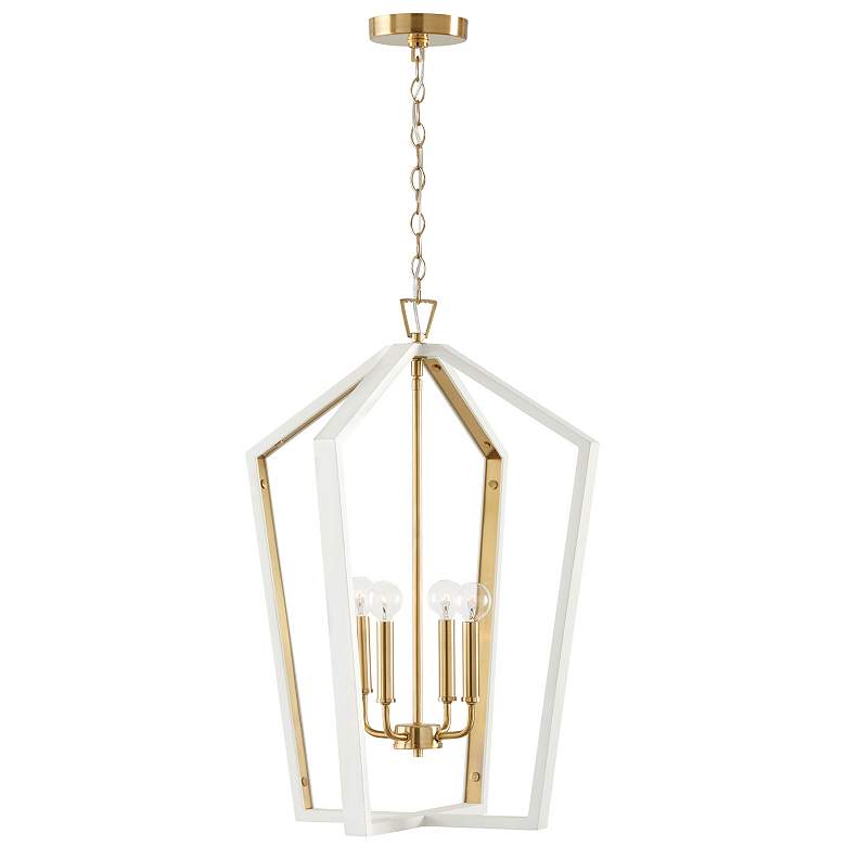 Image 1 20 inch W x 27 inch H 4-Light Pendant in Flat White and Matte Brass made 