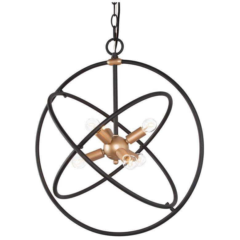 Image 1 20" Wide 6-Light Black Gold Lantern Globe Chandelier