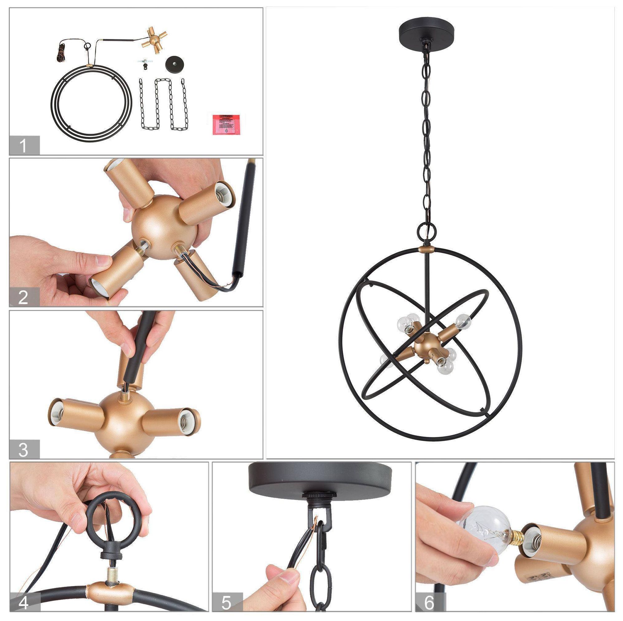 Image 6 20" Wide 6-Light Black Gold Lantern Globe Chandelier more views