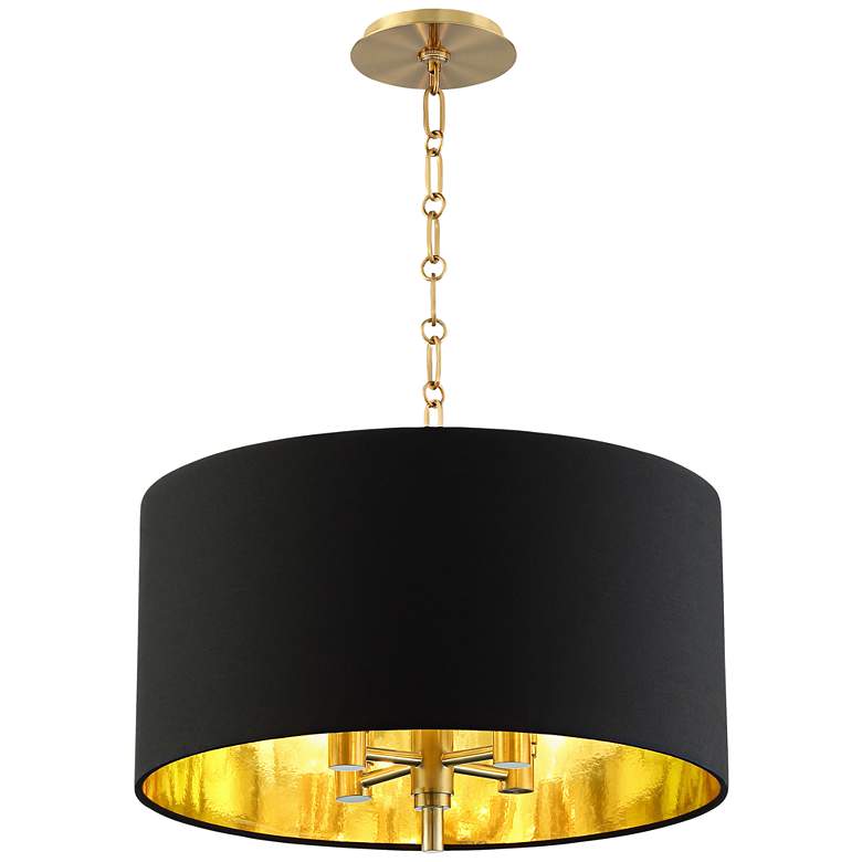 20&quot; Wide Warm Gold Pendant Light With Black Shade more views
