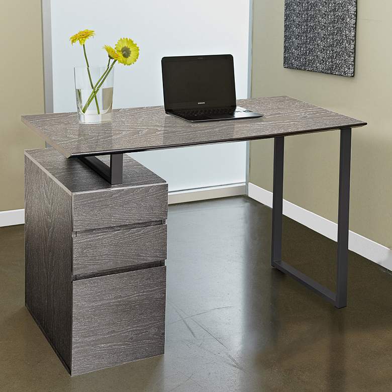 Image 1 200 Collection 48 inch Wide Gray Reversible Desk with Pedestal