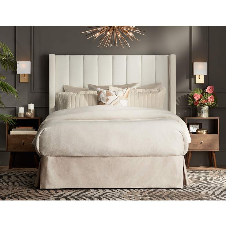 Image 1 Trent Channel Tufted White Fabric Queen Hanging Headboard in scene