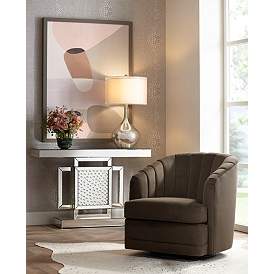 Image1 of Daphne Chocolate Channel Tufted Swivel Chair in scene