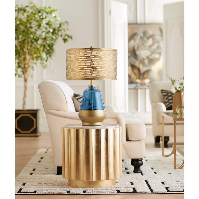 Image 1 Pacific Coast Lighting Taurus Cobalt Blue and Gold Modern Table Lamp in scene